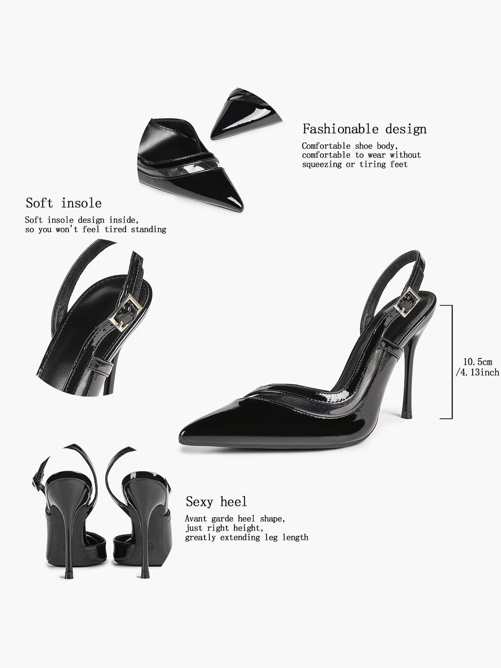 Pointed Toe PVC Cutout Slingback Heels Modern Stilettos Bridal Office Pumps