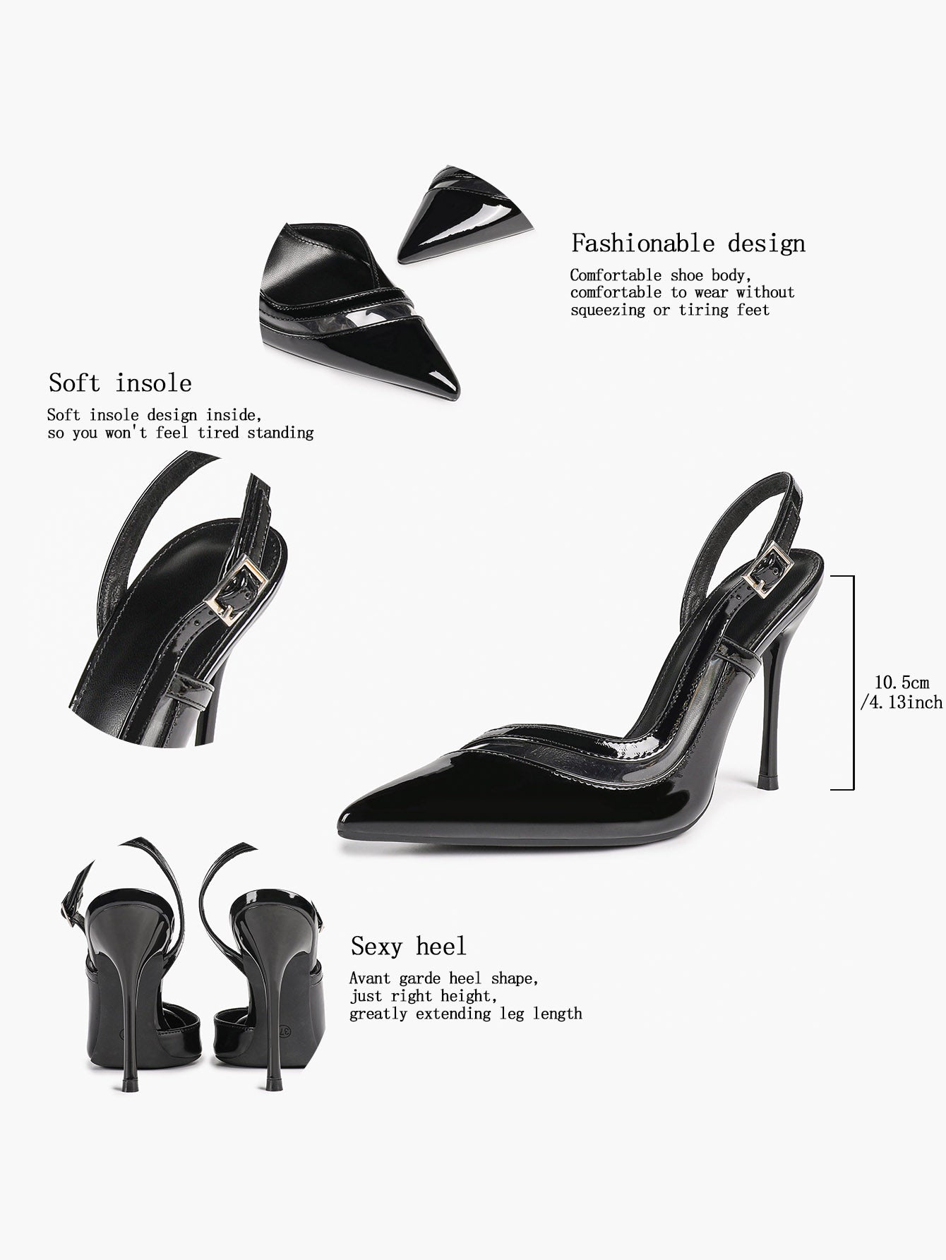 Pointed Toe PVC Cutout Slingback Heels Modern Stilettos Bridal Office Pumps