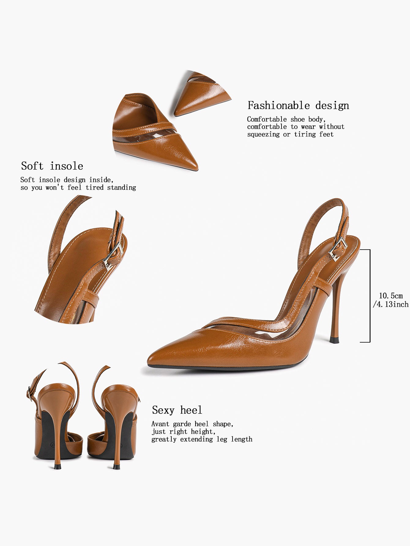 Pointed Toe PVC Cutout Slingback Heels Modern Stilettos Bridal Office Pumps
