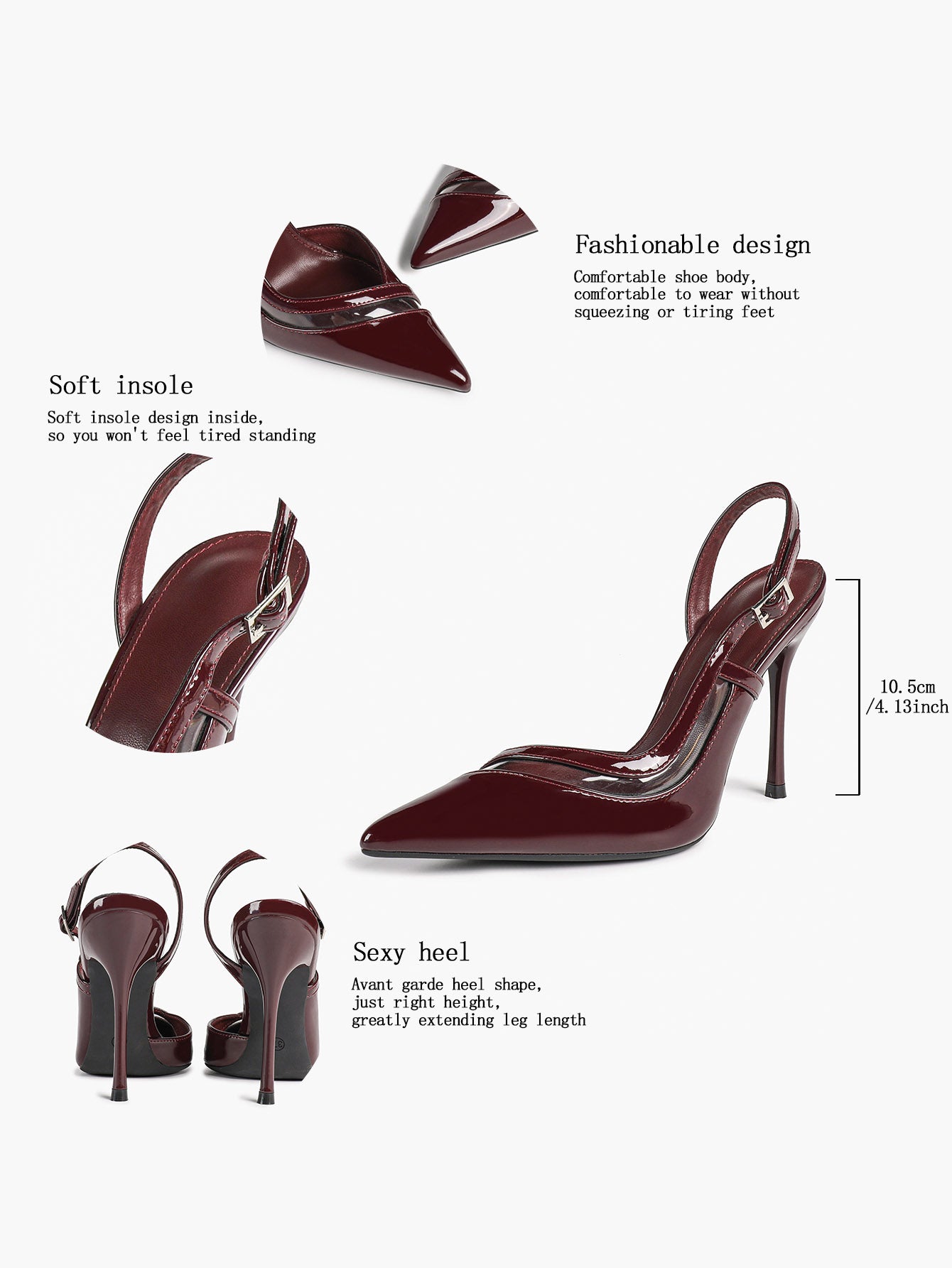 Pointed Toe PVC Cutout Slingback Heels Modern Stilettos Bridal Office Pumps