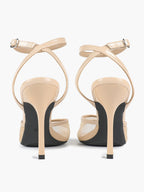 Mesh Panel Ankle Strap Heeled Sandals Square Toe Stiletto Pumps Wedding Party Office