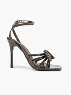 Patent Leather Bow Ankle Strap Heeled Sandals, Square Toe Stiletto Pumps Party Festive