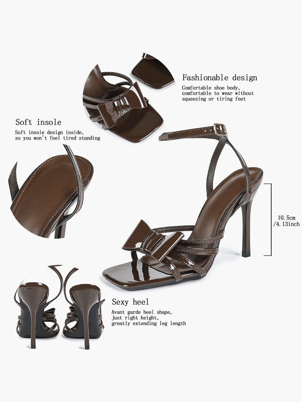 Patent Leather Bow Ankle Strap Heeled Sandals, Square Toe Stiletto Pumps Party Festive
