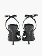Patent Leather Bow Ankle Strap Heeled Sandals, Square Toe Stiletto Pumps Party Festive