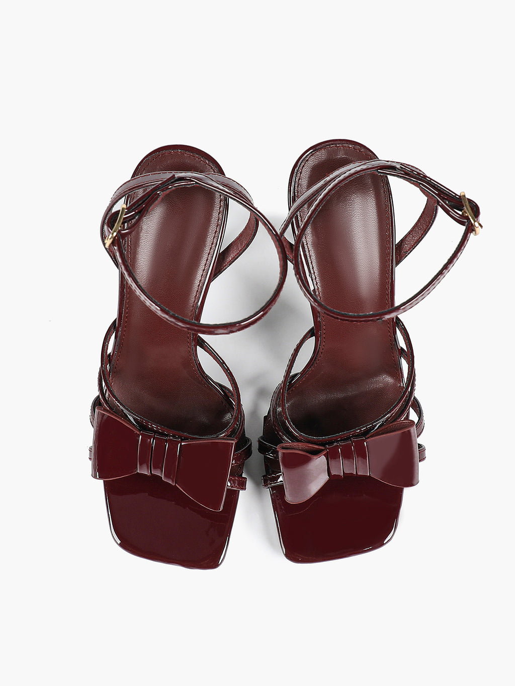 Patent Leather Bow Ankle Strap Heeled Sandals, Square Toe Stiletto Pumps Party Festive