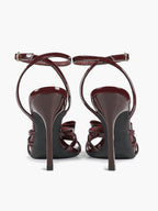 Patent Leather Bow Ankle Strap Heeled Sandals, Square Toe Stiletto Pumps Party Festive