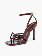 Patent Leather Bow Ankle Strap Heeled Sandals, Square Toe Stiletto Pumps Party Festive