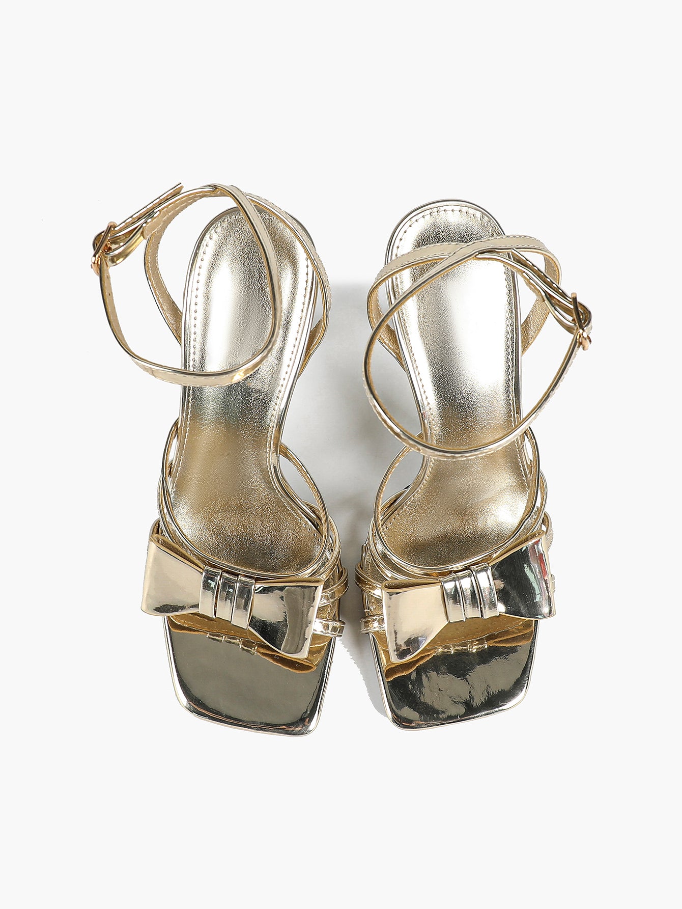 Patent Leather Bow Ankle Strap Heeled Sandals, Square Toe Stiletto Pumps Party Festive