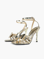 Patent Leather Bow Ankle Strap Heeled Sandals, Square Toe Stiletto Pumps Party Festive