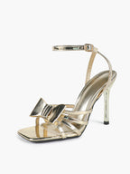 Patent Leather Bow Ankle Strap Heeled Sandals, Square Toe Stiletto Pumps Party Festive