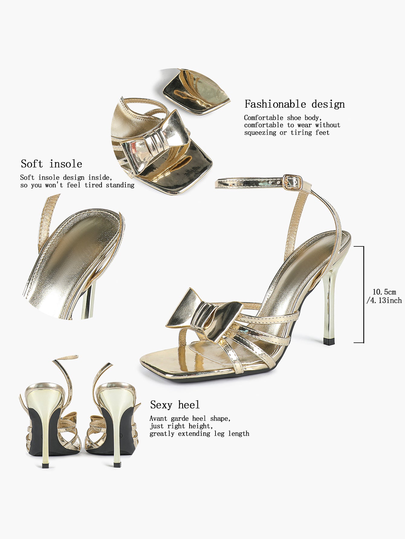 Patent Leather Bow Ankle Strap Heeled Sandals, Square Toe Stiletto Pumps Party Festive