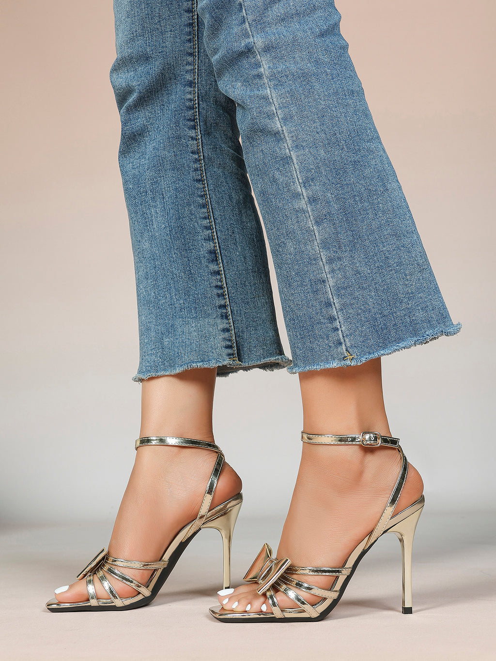 Patent Leather Bow Ankle Strap Heeled Sandals, Square Toe Stiletto Pumps Party Festive