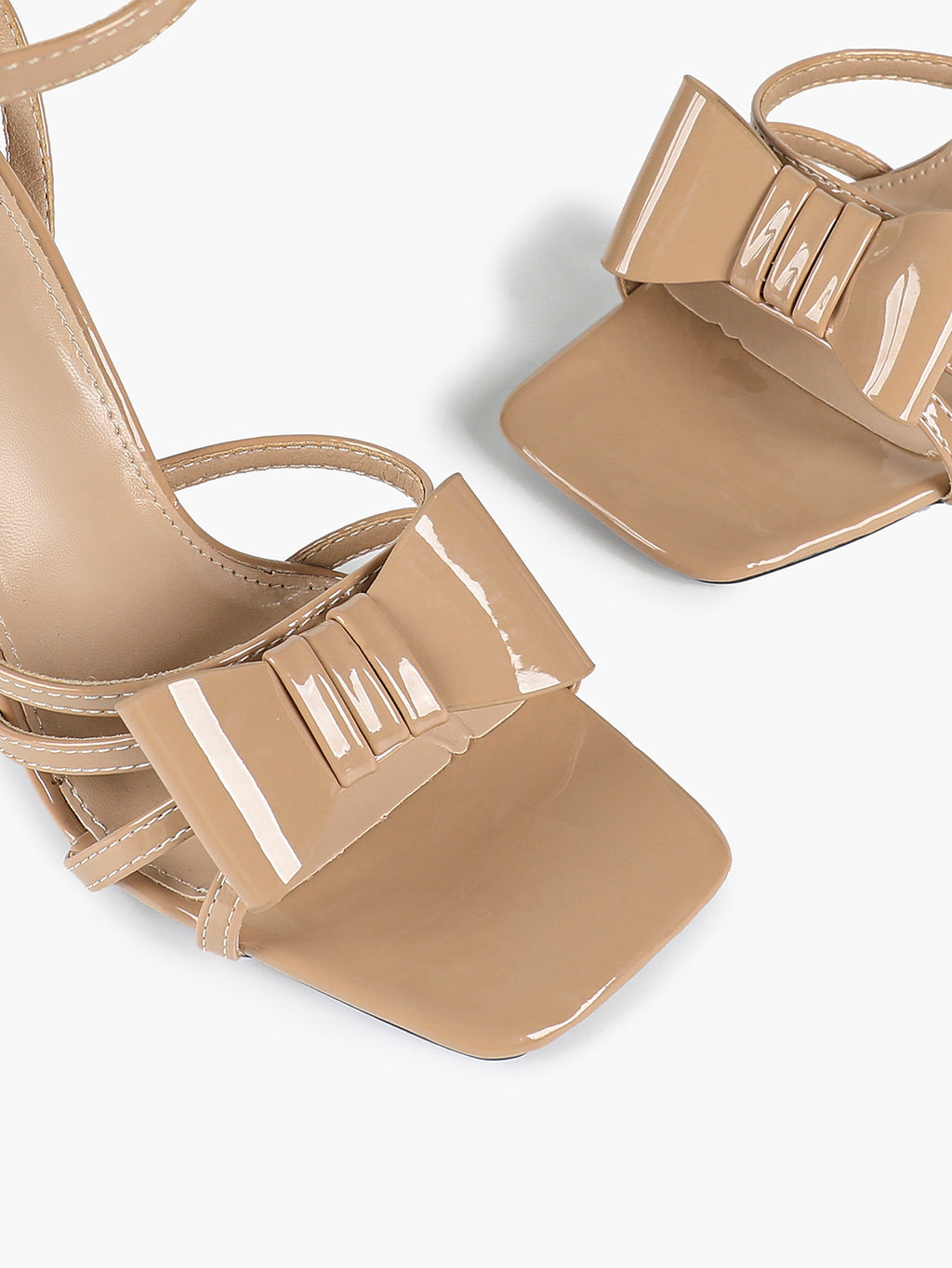 Patent Leather Bow Ankle Strap Heeled Sandals, Square Toe Stiletto Pumps Party Festive