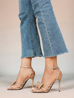 Patent Leather Bow Ankle Strap Heeled Sandals, Square Toe Stiletto Pumps Party Festive