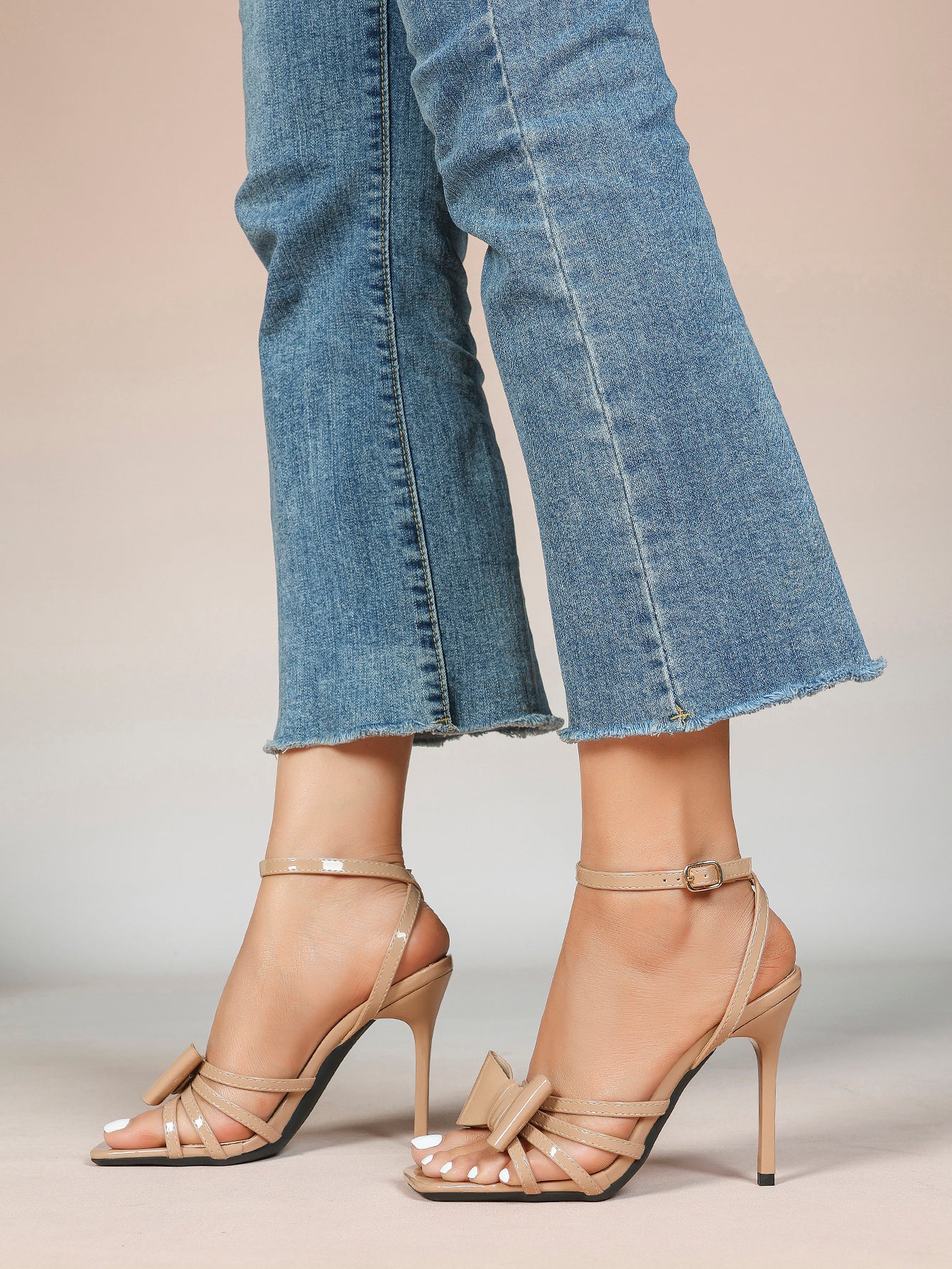 Patent Leather Bow Ankle Strap Heeled Sandals, Square Toe Stiletto Pumps Party Festive