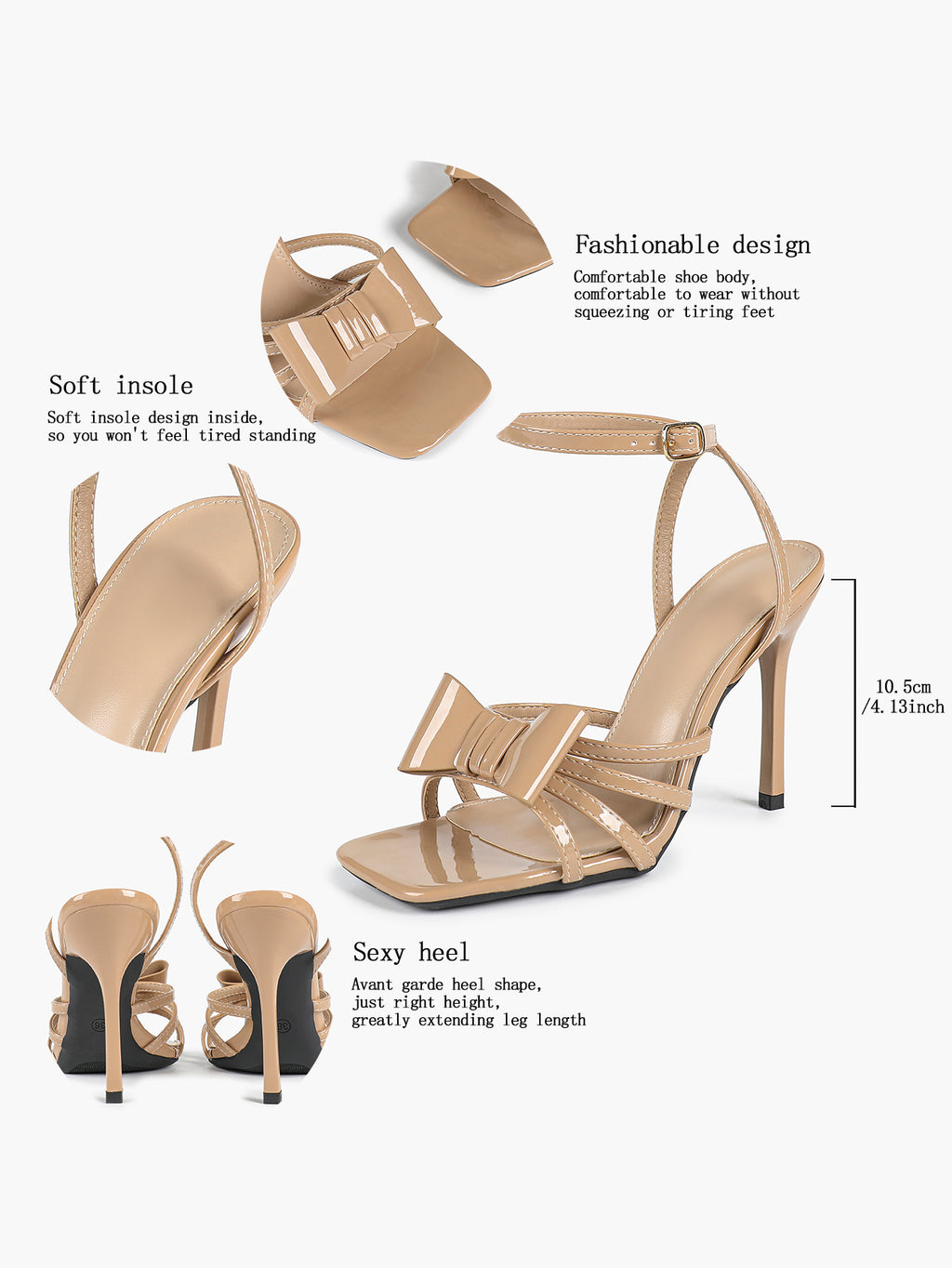 Patent Leather Bow Ankle Strap Heeled Sandals, Square Toe Stiletto Pumps Party Festive