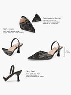 Women's Mesh Embroidered Slingback Heels Pointed Toe Kitten Heel Pumps Elegant Shoes Party Wear
