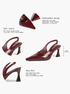 Burgundy Slingback Heels Pointed Toe Flared Heel Pumps Party Office Date Night