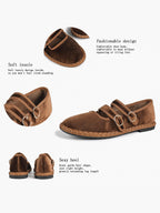 Women's Black Velvet Double-Strap Mary Jane Flats Pointed Toe Slip On Shoes Casual Shoes ISHIFIVAN