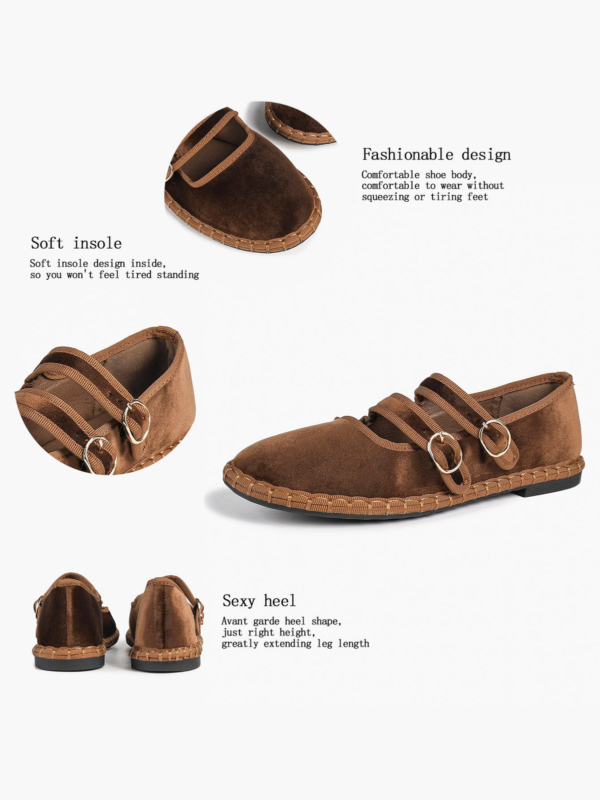 Women's Black Velvet Double-Strap Mary Jane Flats Pointed Toe Slip On Shoes Casual Shoes ISHIFIVAN