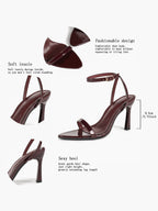 Line & Balance: Burgundy Patent Single-Strap Sandals with a 3.74" Stable Heel