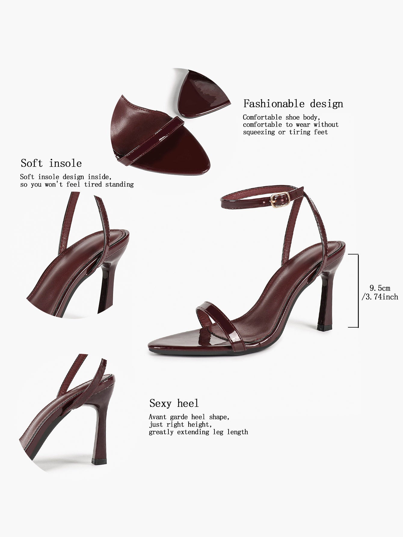 Line & Balance: Burgundy Patent Single-Strap Sandals with a 3.74" Stable Heel