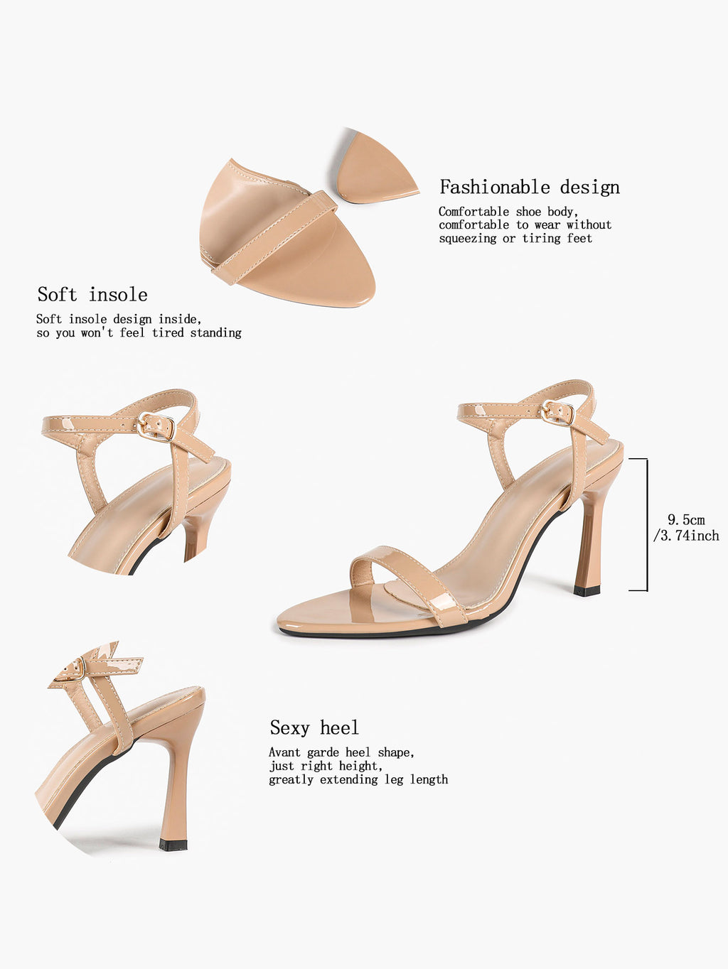 Women's Nude Strap Ankle Strap Sandals Flared Block Heels Daily Wear Date Night