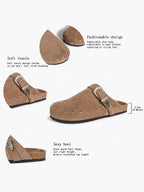 Women's Western Studded Suede Clogs Adjustable Ornate Buckle Slip-On Mules Casual Streetwear Shoes