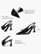 Pointed Toe Flared Heel Pumps Bow Detail Slingback High Heels Daily Wear
