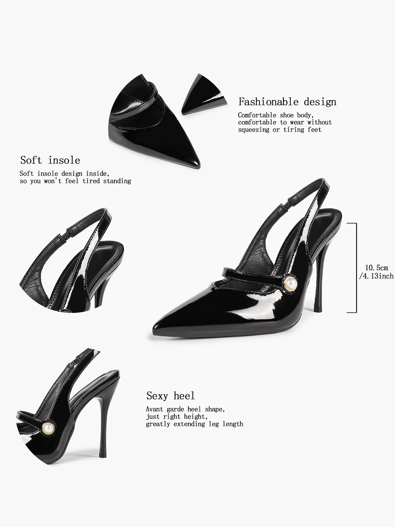 Women's Pearl Detail Slingback Heels Pointed Toe Stiletto Pumps Elegant Dress Formal Evening Shoes