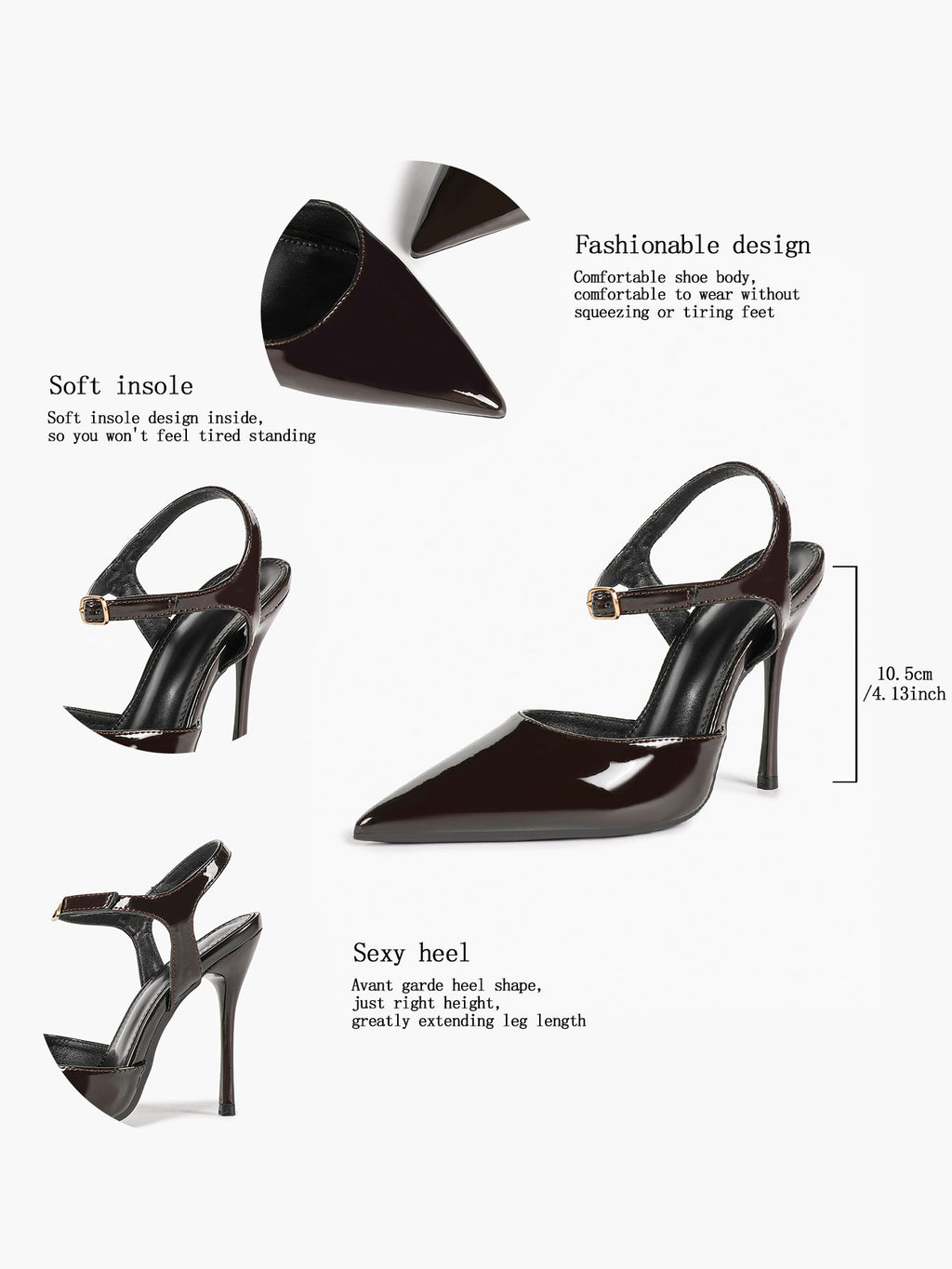Women's Pointed Toe Stiletto Pumps with Adjustable Buckle Elegant Shoes for Party Night Out