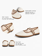 Women's Woven Mary Jane Flats Brown Trim Slip On Shoes Vacation Dailywear Shoes ISHIFIVAN