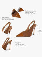 Brown Suede Pointed Toe Slingback Stiletto Chic Heels Dress Date Night