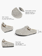 Women's Fuzzy Felt Clogs Adjustable Buckle Slip-On Mules Flat Shoes for Indoor, Outdoor Casual Wear