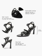 Women's Black Multi‑Strap Ankle Strap Sandals Stiletto High Heels Elegant Dress Shoes for Party Date Night