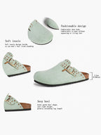 Mint Green Suede Studded Clogs Adjustable Buckle Casual Slip-On Shoes