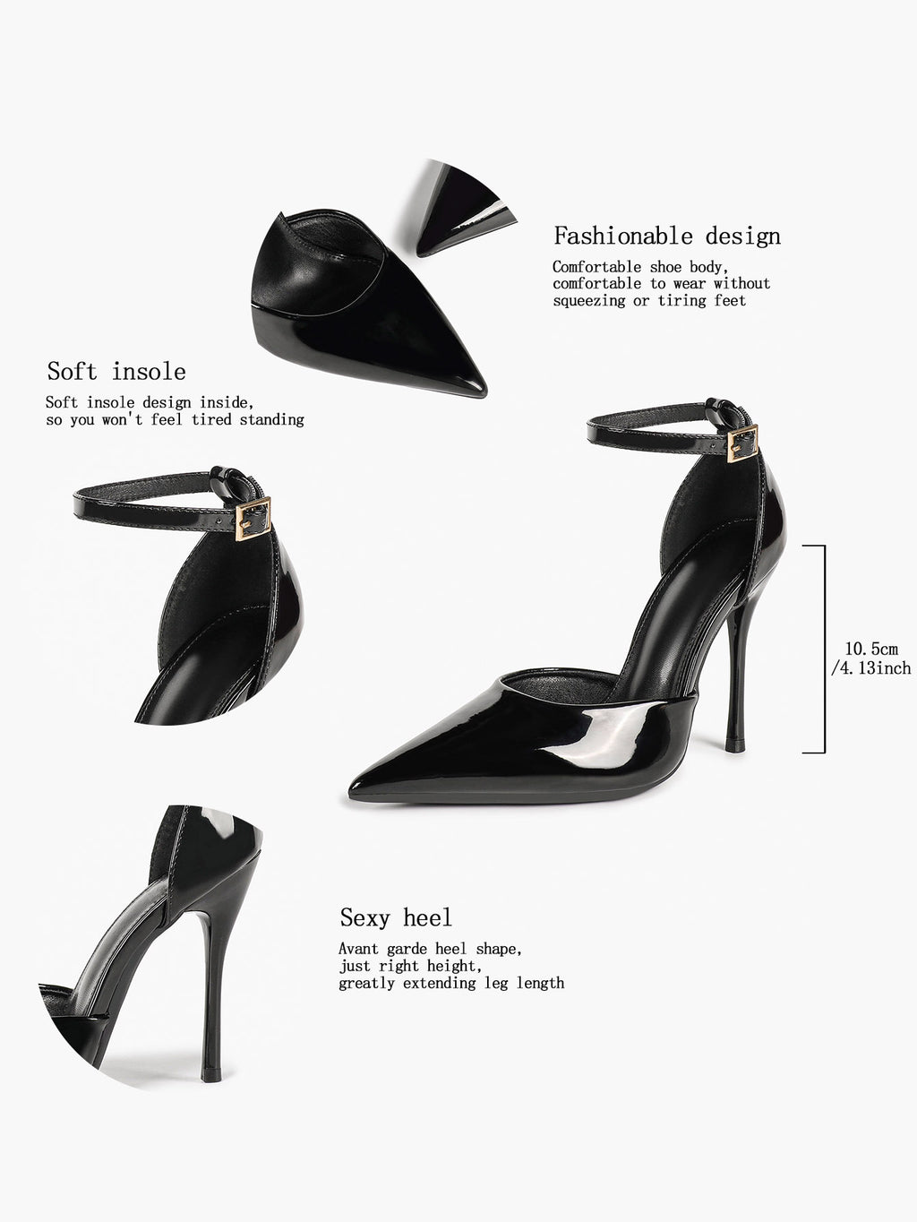 Pointed Toe Side Cutout Stiletto Heels Ankle Strap Pumps Party Office Night Out