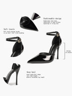 Pointed Toe Side Cutout Stiletto Heels Ankle Strap Pumps Party Office Night Out