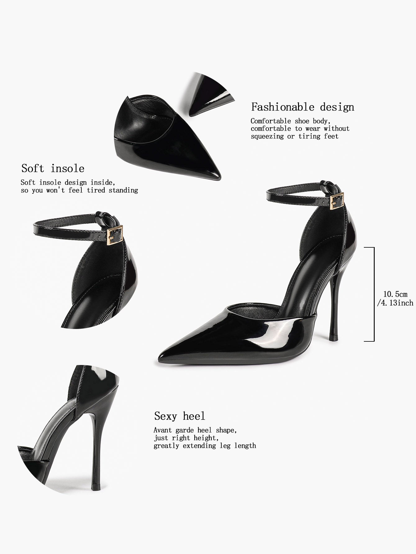 Pointed Toe Side Cutout Stiletto Heels Ankle Strap Pumps Party Office Night Out