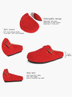 Women's Fuzzy Felt Clogs Adjustable Buckle Slip-On Mules Flat Shoes for Indoor, Outdoor Casual Wear