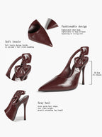Burgundy Pointed Toe  Bow Slingback Heels Stiletto Shoes Evening Party Date