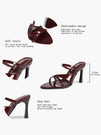 Women's Burgundy Crisscross Strap Mule Sandals Open Toe Stiletto Heels Slip‑On Shoes for Party Daily Date Night