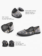 Grey Velvet Floral Embroidered Mary Jane Flats Vintage Slip On Shoes Casual Shoes ISHIFIVAN