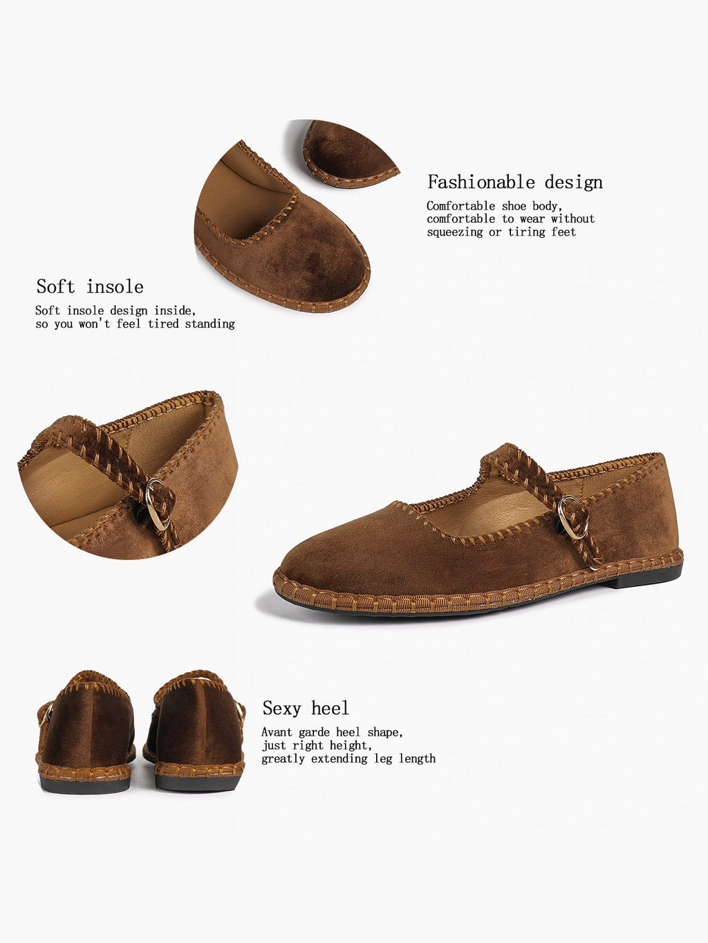 Brown Velvet Mary Jane Flats Slip On Weekend Casual Shoes ISHIFIVAN