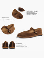 Brown Velvet Mary Jane Flats Slip On Weekend Casual Shoes ISHIFIVAN