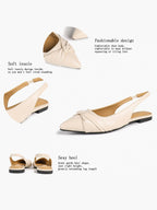 Women's Ivory Leather Twisted Knot Slingback Flats Pointed Toe Slip On Shoes