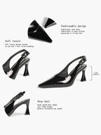 Women's Black Slingback Heels Pointed Toe Flared Heel Pumps Office Formal Event Daily Wear