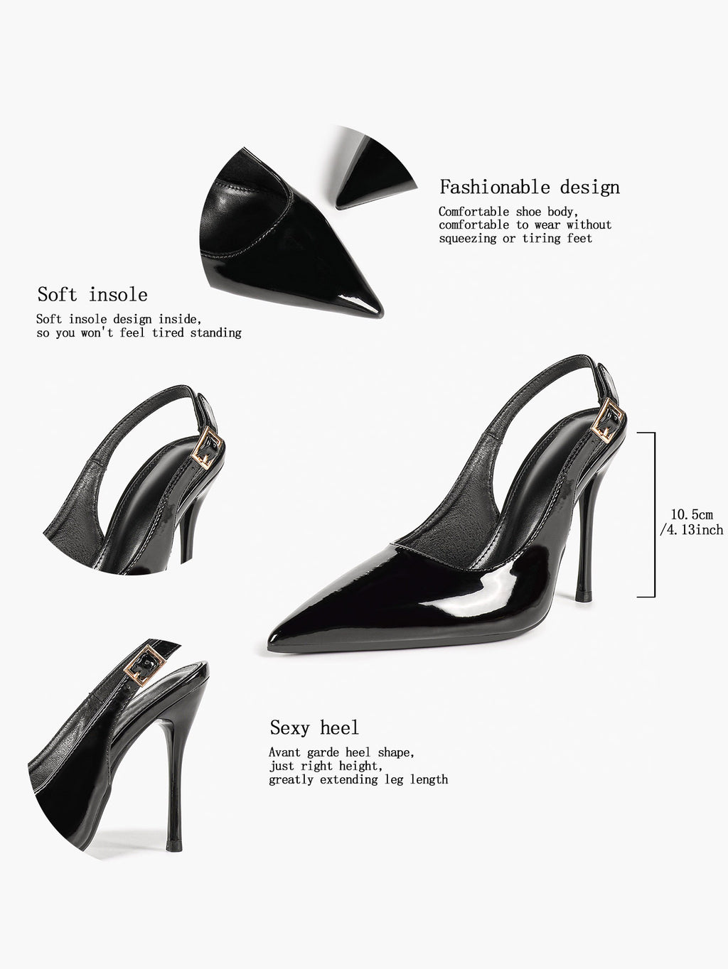 Black Slingback Heels Pointed Toe Stiletto Pumps Elegant Dress Shoes Date Night Casual Wear