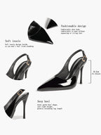 Black Slingback Heels Pointed Toe Stiletto Pumps Elegant Dress Shoes Date Night Casual Wear