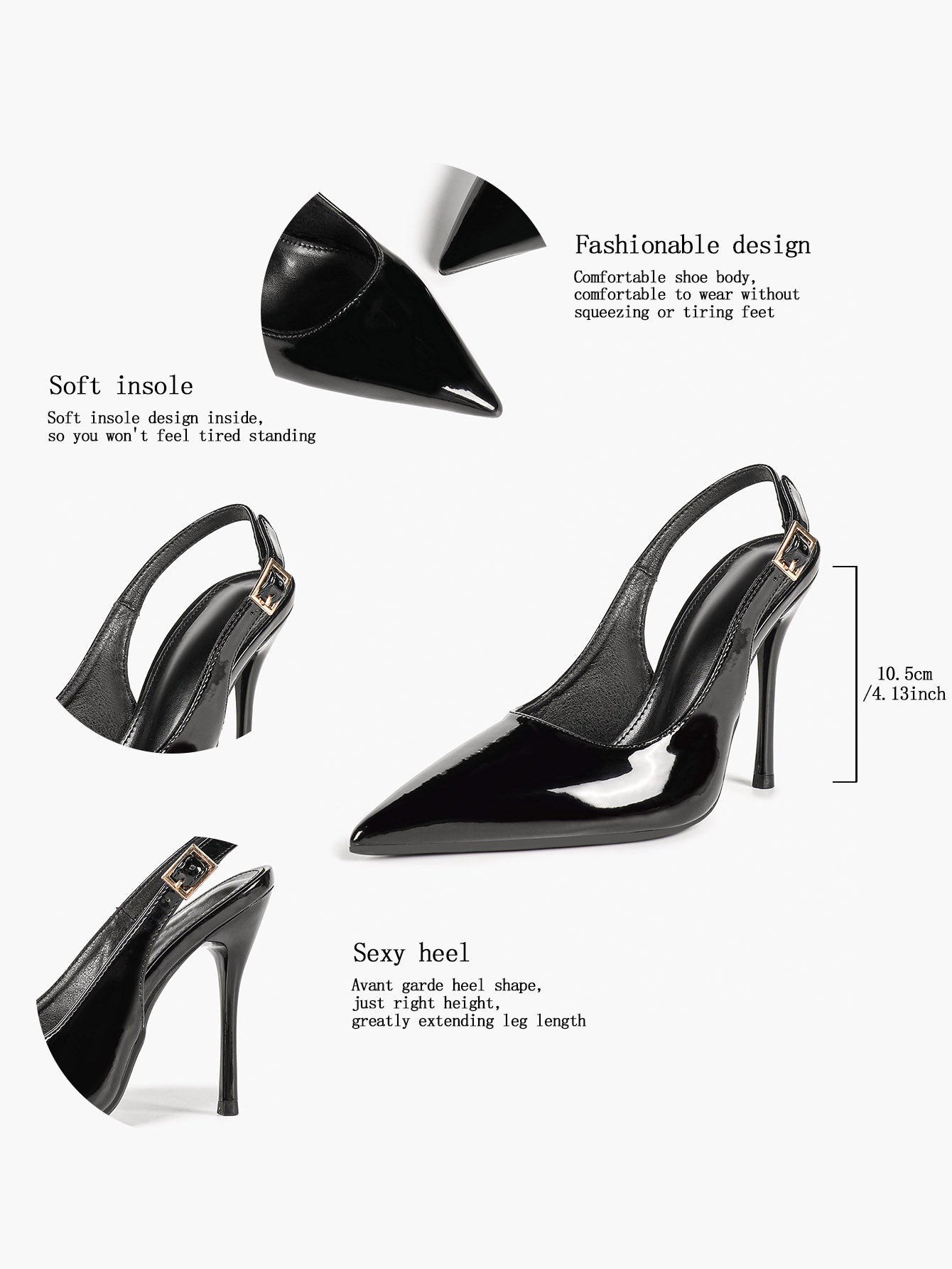 Black Slingback Heels Pointed Toe Stiletto Pumps Elegant Dress Shoes Date Night Casual Wear